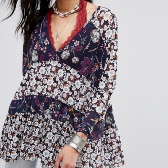 Free People Tops - Free People Floral Isabelle Swing Tunic Size XS